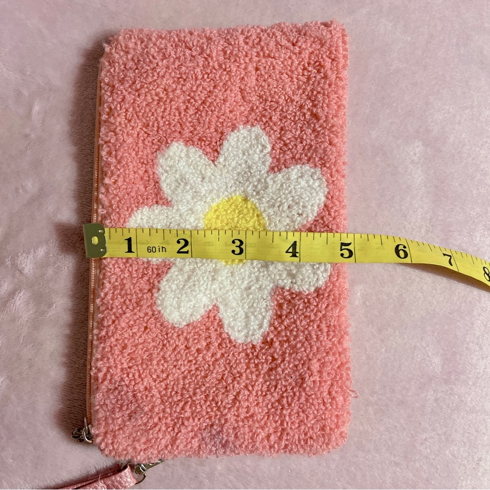 Pink Fuzzy Large Daisy Wristlet Bag - Picture 9 of 10